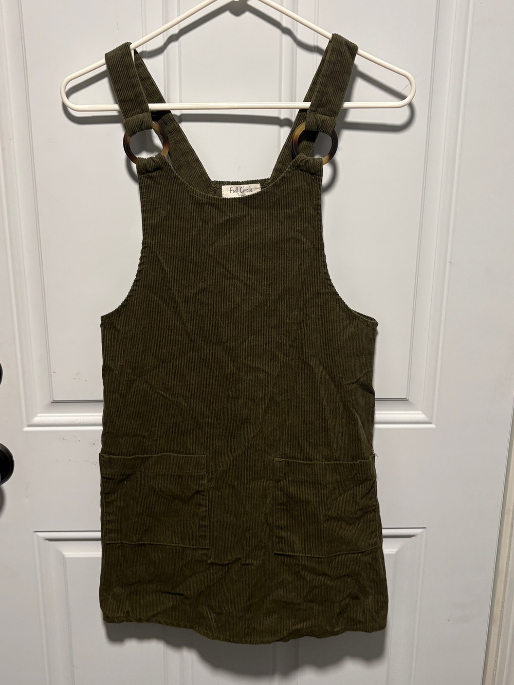 Full Circle Olive Green Corduroy Pinafore Mini Dress
